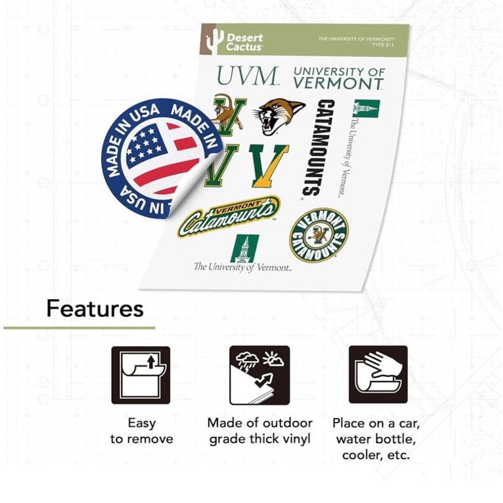 University of Vermont Green and Gold Design Stickers